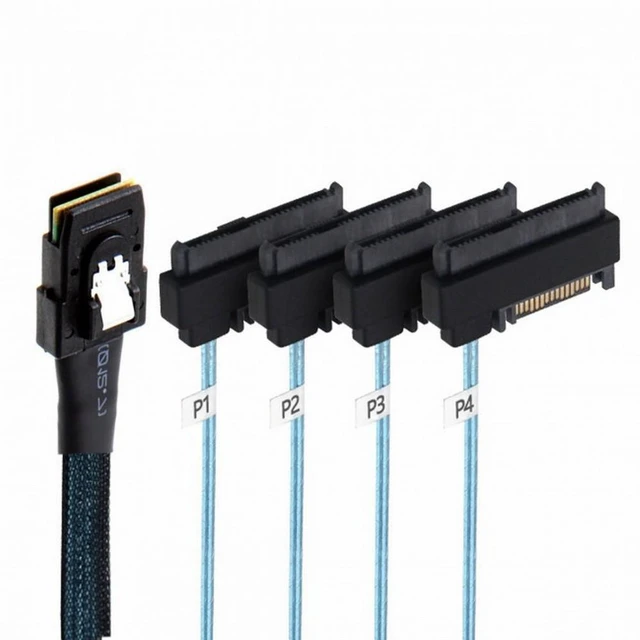 Alt view image 3 of 7 - WRIARICH Internal 36 Pin Mini SAS SFF-8087 Host to 4 SFF-8482 Target SAS Hard Disk and SATA Power Cable 50cm
