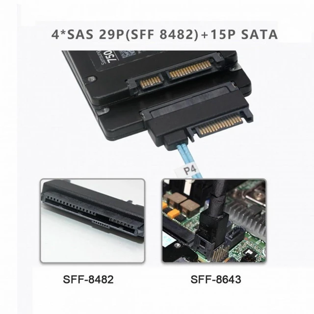 Alt view image 7 of 7 - WRIARICH Internal 36 Pin Mini SAS SFF-8087 Host to 4 SFF-8482 Target SAS Hard Disk and SATA Power Cable 50cm