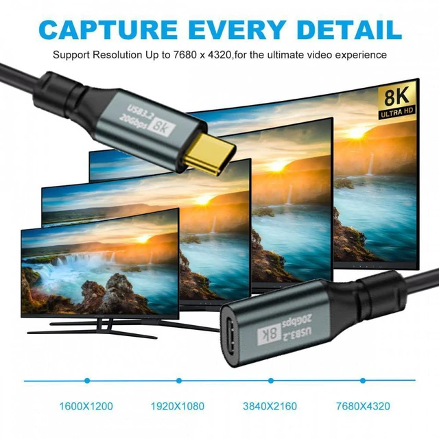 Alt view image 7 of 7 - WRIARICH USB-C Stretch Coiled USB4 Cable 20Gbps 100W 8K for Laptop Keyboard Tablet Type-C Male to Female Extension Cable Power & Data