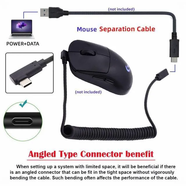 Alt view image 5 of 7 - WRIARICH USB-C Stretch Coiled Keyboard Mouse Cable for Gaming Keyboard Type-C Male to Female Extension Cable Power & Data