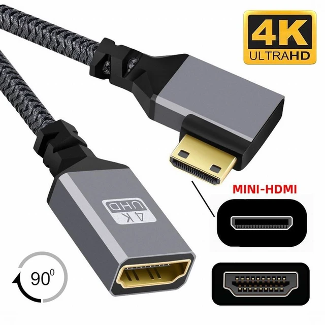 Alt view image 3 of 7 - WRIARICH 4K Type-C MINI HDMI 1.4 Male 90 Degree Right Angled to HDMI Female Extension Cable for DV MP4 Camera DC Laptop