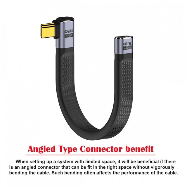 Alt view image 5 of 7 - WRIARICH Right Angled USB4 Extension Cable 13cm Slim Flat Male to Female 40Gbps with 240W Power and 8K@60Hz Video