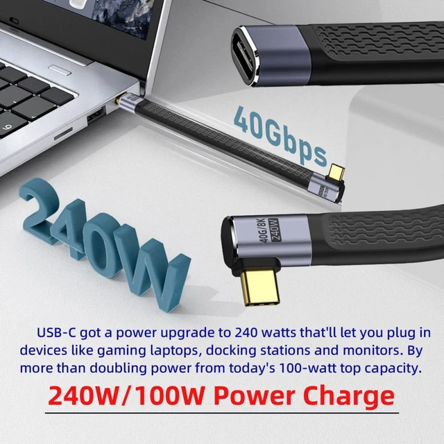 Alt view image 7 of 7 - WRIARICH Right Angled USB4 Extension Cable 13cm Slim Flat Male to Female 40Gbps with 240W Power and 8K@60Hz Video