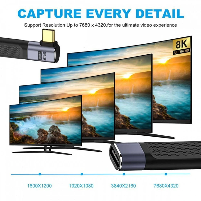 Alt view image 6 of 7 - WRIARICH Right Angled USB4 Extension Cable 13cm Slim Flat Male to Female 40Gbps with 240W Power and 8K@60Hz Video