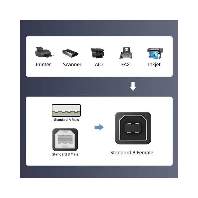 Alt view image 5 of 6 - WRIARICH 2pcs/lot USB 2.0 B Type Female to Type-A & Type-B Male Extension Adapter for Printer Scanner Disk