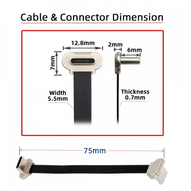 Alt view image 2 of 7 - WRIARICH Angled Type-C USB-C to USB-C Ultra Slim Flat Power USB2.0 Data Cable 65W Fast Charge for Laptop Tablet Phone (15cm)
