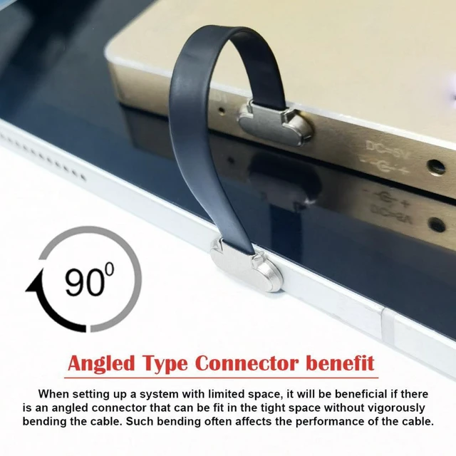 Alt view image 5 of 7 - WRIARICH Angled Type-C USB-C to USB-C Ultra Slim Flat Power USB2.0 Data Cable 65W Fast Charge for Laptop Tablet Phone (15cm)