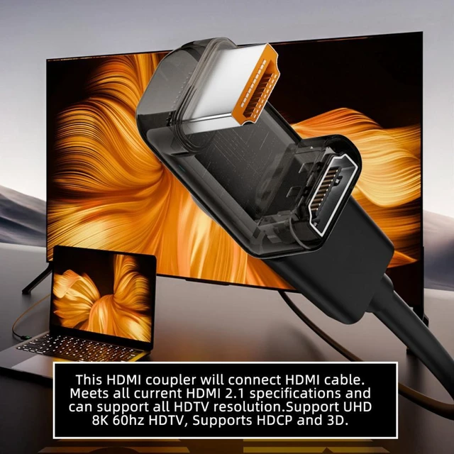 Alt view image 5 of 7 - WRIARICH Down Angled 360 Degree Opposite U Shape Back HDMI Male to HDMI 2.1 Female UHD Extension Adapter Extender Transparent with Smart LED 8K 60hz HDTV