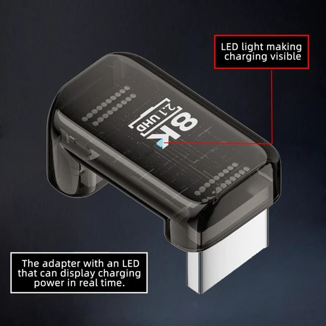 Alt view image 7 of 7 - WRIARICH Down Angled 360 Degree Opposite U Shape Back HDMI Male to HDMI 2.1 Female UHD Extension Adapter Extender Transparent with Smart LED 8K 60hz HDTV