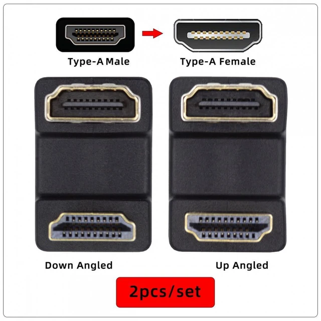 Alt view image 2 of 7 - WRIARICH Cable 2pcs/lot Up & Down HDMI 1.4 Male Type-A to HDMI Female Port Saver 360 Degree Opposite U Shape Back Angled Extension Adapter