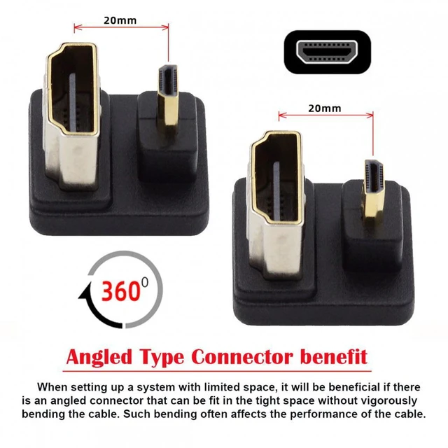 Alt view image 2 of 7 - WRIARICH Cable 2pcs/lot Up & Down Micro HDMI 1.4 Male Type-D to HDMI Female Port Saver 360 Degree Opposite U Shape Back Angled Extension Adapter