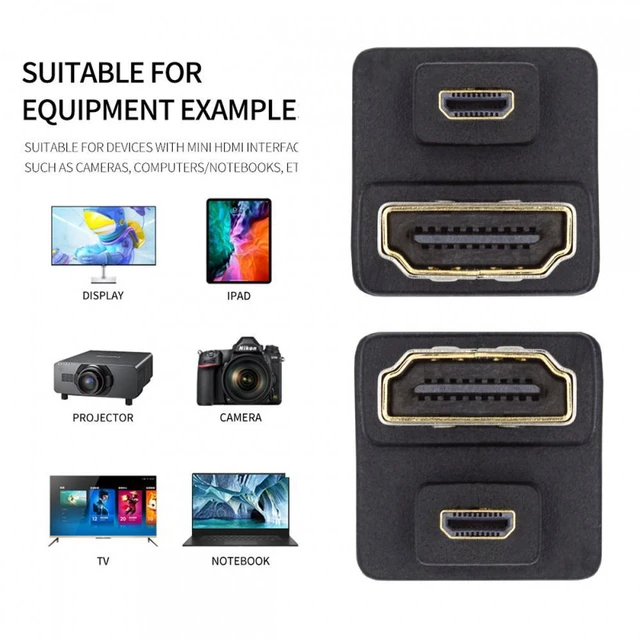 Alt view image 3 of 7 - WRIARICH Cable 2pcs/lot Up & Down Micro HDMI 1.4 Male Type-D to HDMI Female Port Saver 360 Degree Opposite U Shape Back Angled Extension Adapter