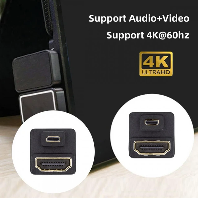 Alt view image 4 of 7 - WRIARICH Cable 2pcs/lot Up & Down Micro HDMI 1.4 Male Type-D to HDMI Female Port Saver 360 Degree Opposite U Shape Back Angled Extension Adapter