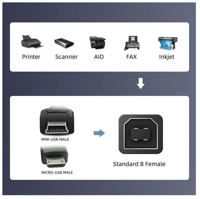 Alt view image 5 of 7 - WRIARICH 2pcs/lot USB 2.0 B Type Female to Mini USB & Micro Male Extension Adapter for Printer Phone Disk