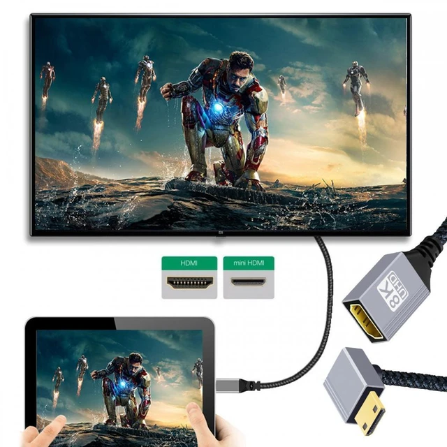 Alt view image 5 of 7 - WRIARICH 8K Type-C Mini HDMI 2.1 Male 90 Degree Down Angled to HDMI Female Extension HDTV Cable for DV Camera Laptop Portable Monitor