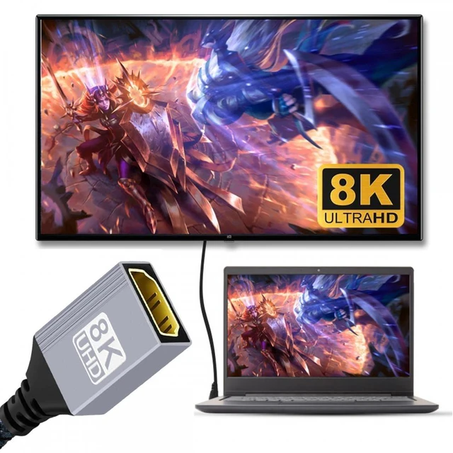 Alt view image 7 of 7 - WRIARICH 8K Type-C Mini HDMI 2.1 Male 90 Degree Down Angled to HDMI Female Extension HDTV Cable for DV Camera Laptop Portable Monitor