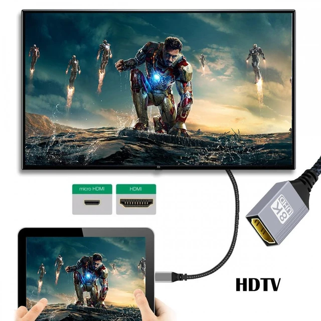 Alt view image 3 of 7 - WRIARICH 8K Type-D Micro HDMI 2.1 Male Down Angled 90 Degree to HDMI Female Extension HDTV Cable for DV Camera Laptop Portable Monitor