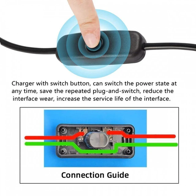 Alt view image 4 of 7 - WRIARICH Universal Interruptor 303 Switch Cord Inline On-Off Switch DPST Control Rocker for Bedroom Table Lamp Desk Light Strip