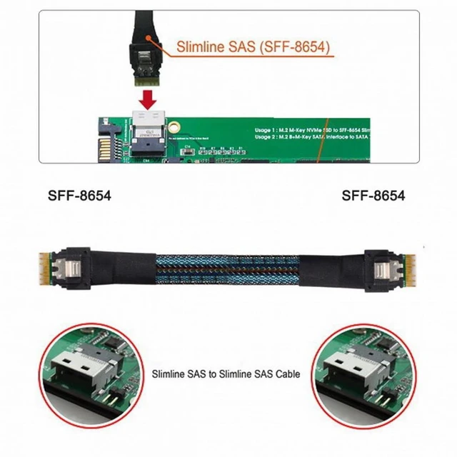 Alt view image 7 of 7 - WRIARICH PCI-E Slimline SAS 4.0 SFF-8654 4i 38pin Host to SFF-8654 Slim SAS Target Cable 50cm
