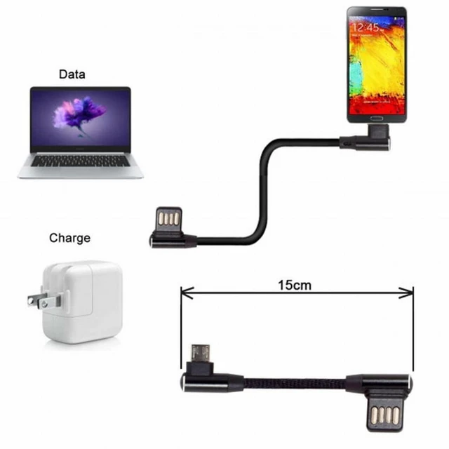 Alt view image 5 of 7 - WRIARICH Micro USB 5Pin to Left Right Angled 90 Degree USB 2.0 Data Cable with Sleeve for Tablet Phone 15cm