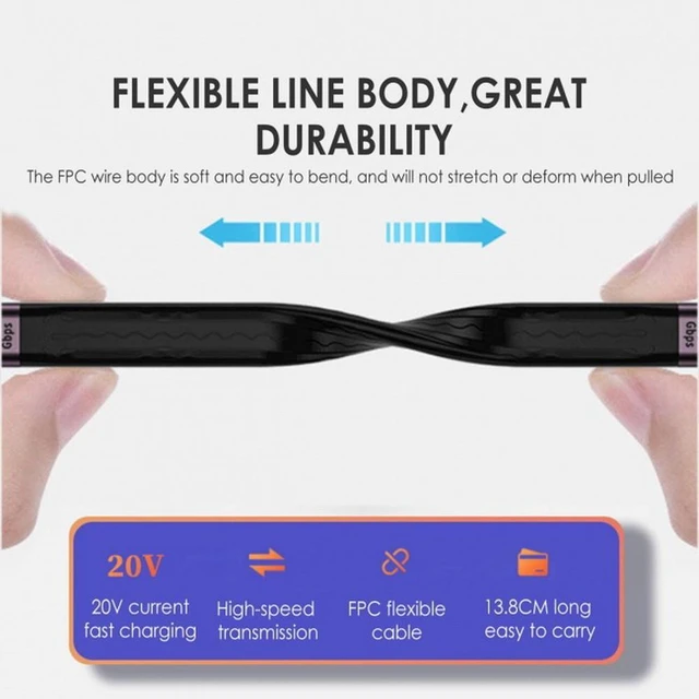 Alt view image 5 of 7 - WRIARICH 10Gbps USB 3.1 Type-C Female to USB3.0 Type A Male Flat Slim FPC Data Cable 13cm for Laptop Phone