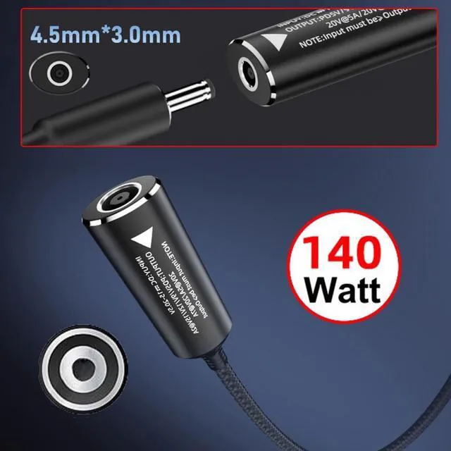 Alt view image 2 of 7 - WRIARICH DC Power Jack 4.5x3.0mm Input to Type-C USB-C Power 140W Smart LED Display Charge Cable for Laptop Phone PD9V/5V/20V/7A