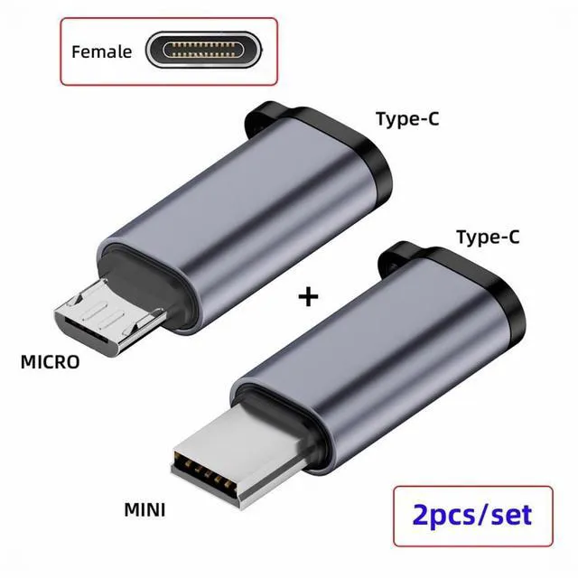 Alt view image 2 of 7 - WRIARICH 2pcs/lot USB-C USB2.0 Type-C Female to Micro Mini USB Male Power Adapter 480Mbps Data with Chain Holes