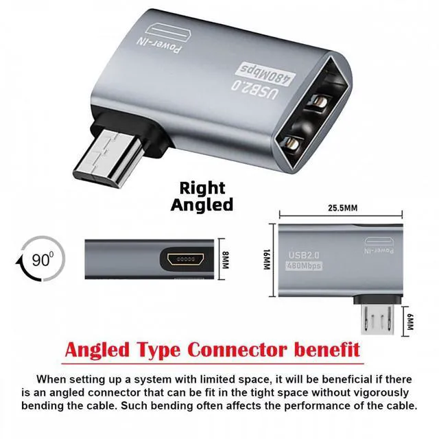 Alt view image 6 of 7 - WRIARICH Micro USB 2.0 to Type-A Female OTG Host Adapter 90 Degree Right Angled with USB Power for Phone Tablet