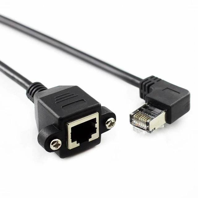 Main image of WRIARICH Right Angled 90 Degree 8P8C FTP STP UTP Cat6 Male to Female Lan Ethernet Network Extension Cable with Panel Mount Holes
