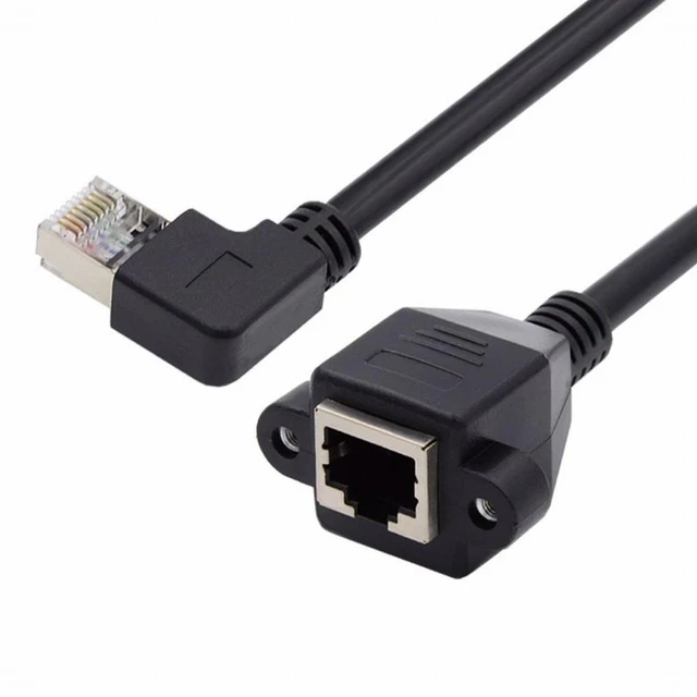 Alt view image 2 of 7 - WRIARICH Right Angled 90 Degree 8P8C FTP STP UTP Cat6 Male to Female Lan Ethernet Network Extension Cable with Panel Mount Holes