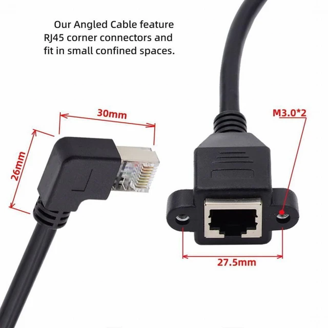 Alt view image 7 of 7 - WRIARICH Right Angled 90 Degree 8P8C FTP STP UTP Cat6 Male to Female Lan Ethernet Network Extension Cable with Panel Mount Holes