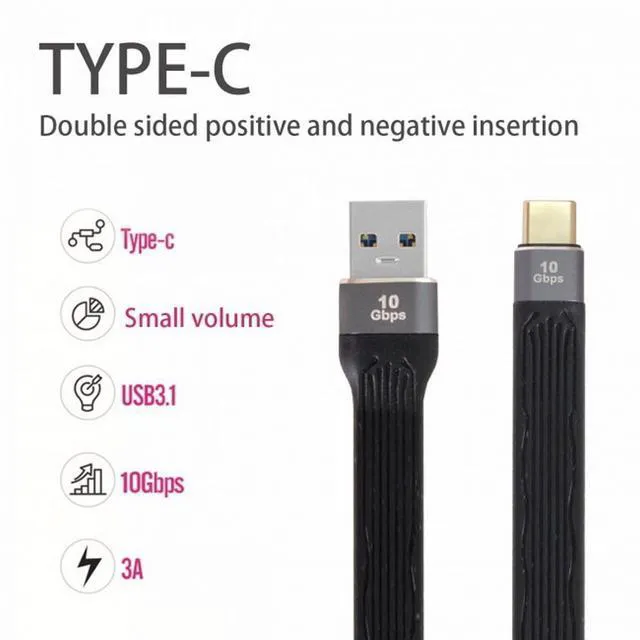 Alt view image 6 of 7 - WRIARICH 10Gbps USB 3.1 Type-C Male to USB3.0 Type A Male Flat Slim FPC Data Cable 13cm for Laptop Phone