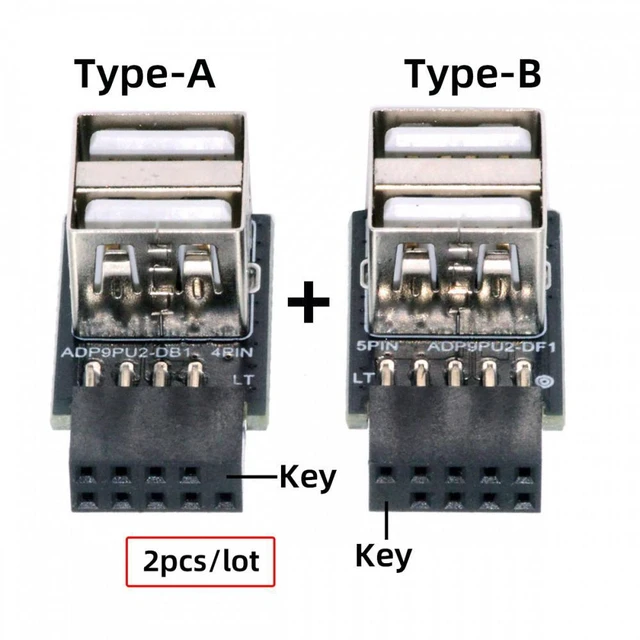 Alt view image 2 of 7 - WRIARICH 2pcs/lot 9Pin 10Pin Motherboard Female Header to Dual USB 2.0 Female Adapter Horizontal Type