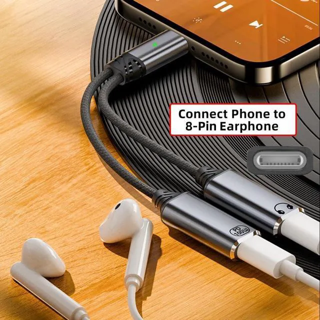 Alt view image 5 of 7 - WRIARICH Type-C USB-C Male to 8P Female Audio DAC AUX Music 16bit 48kHz & 100W PD Power Cable for Laptop Tablet Phone