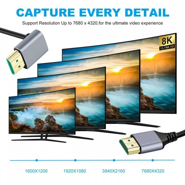 Alt view image 4 of 7 - WRIARICH 0.5M HDMI 2.1 Ultra Thin HDTV Cable 8K 4K Hyper Super Flexible Slim Cord Up Angled 90 Degree Type-A Male to Male for Computer HDTV
