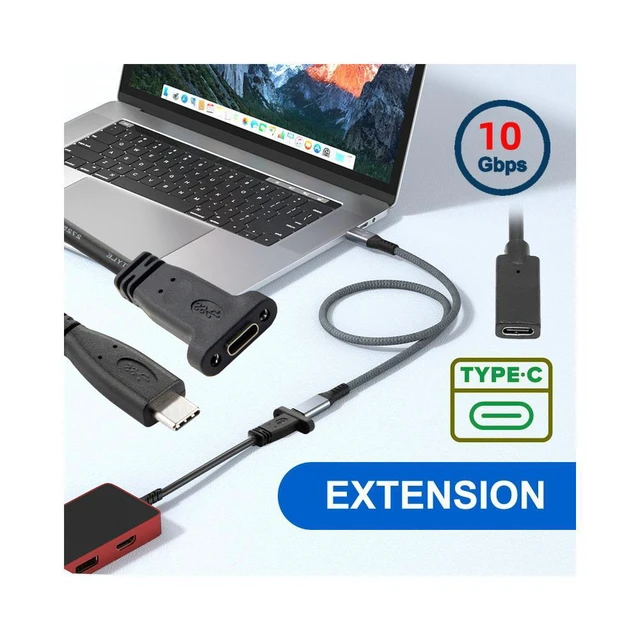 Alt view image 7 of 7 - WRIARICH USB-C USB 3.1 Type-C Male to Female Extension Data Cable with Panel Mount Screw Hole