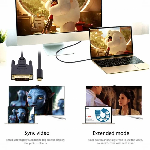 Alt view image 6 of 7 - WRIARICH USB 3.1 Type-C USB-C Source to DVI 1080P 60hz Displays Male Monitor Cable for Laptop 1.8m