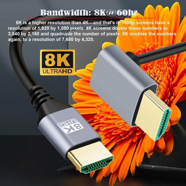 Alt view image 2 of 7 - WRIARICH 1.0M HDMI 2.1 Ultra Thin HDTV Cable 8K 4K Hyper Super Flexible Slim Cord Down Angled 90 Degree Type-A Male to Male for Computer HDTV
