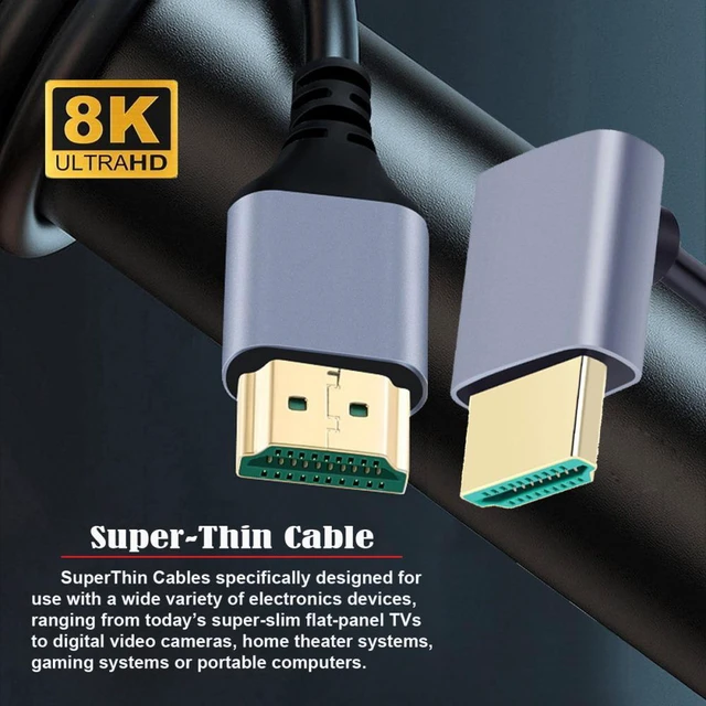 Alt view image 3 of 7 - WRIARICH 1.0M HDMI 2.1 Ultra Thin HDTV Cable 8K 4K Hyper Super Flexible Slim Cord Down Angled 90 Degree Type-A Male to Male for Computer HDTV
