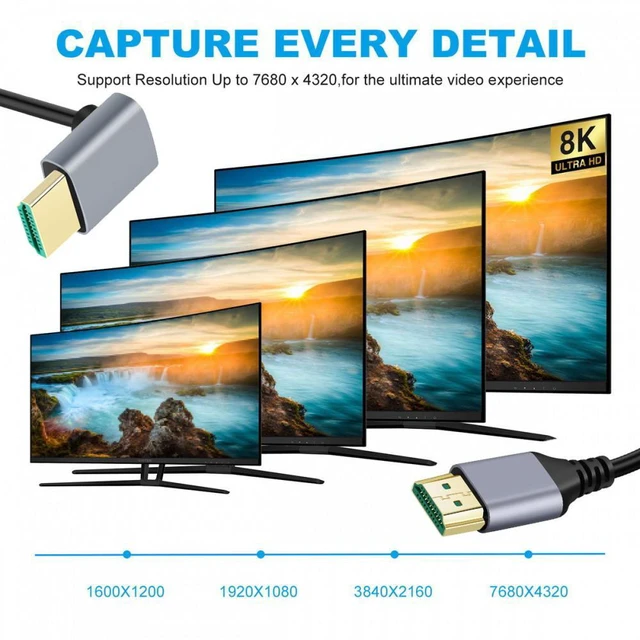 Alt view image 7 of 7 - WRIARICH 1.0M HDMI 2.1 Ultra Thin HDTV Cable 8K 4K Hyper Super Flexible Slim Cord Down Angled 90 Degree Type-A Male to Male for Computer HDTV
