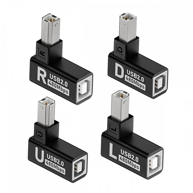Main image of WRIARICH 4pcs/lot USB 2.0 Type-B Male to Female Extension Adapter Horizontal Vertical Angled 90 Degree for Printer Scanner