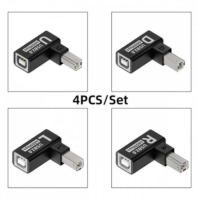 Alt view image 3 of 7 - WRIARICH 4pcs/lot USB 2.0 Type-B Male to Female Extension Adapter Horizontal Vertical Angled 90 Degree for Printer Scanner