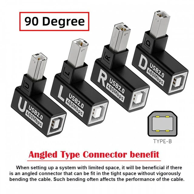 Alt view image 2 of 7 - WRIARICH 4pcs/lot USB 2.0 Type-B Male to Female Extension Adapter Horizontal Vertical Angled 90 Degree for Printer Scanner