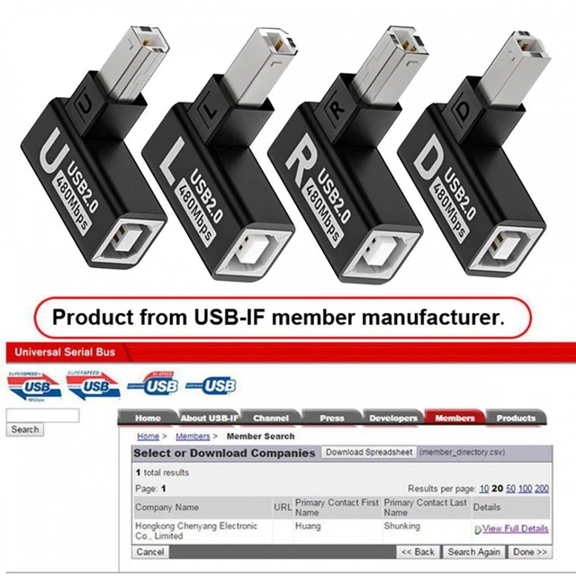 Alt view image 4 of 7 - WRIARICH 4pcs/lot USB 2.0 Type-B Male to Female Extension Adapter Horizontal Vertical Angled 90 Degree for Printer Scanner
