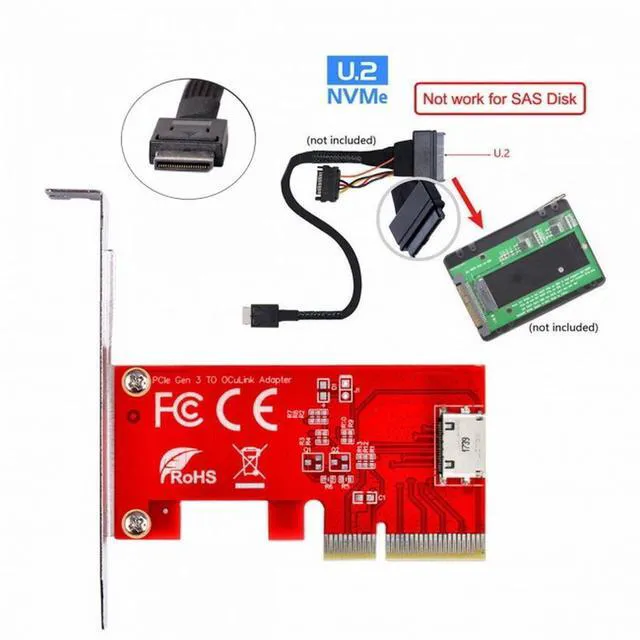 Alt view image 5 of 7 - WRIARICH PCI-E 3.0 Express 4.0 x4 to Oculink Internal SFF-8612 SFF-8611 Host Adapter for PCIe SSD with Bracket