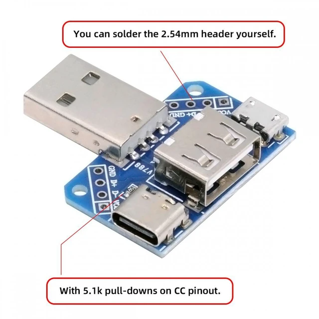 Alt view image 3 of 7 - WRIARICH USB2.0 1-to-3 Power Type-A Male To Female Type-A & Micro USB & Type-C USB-C Adapter PCBA