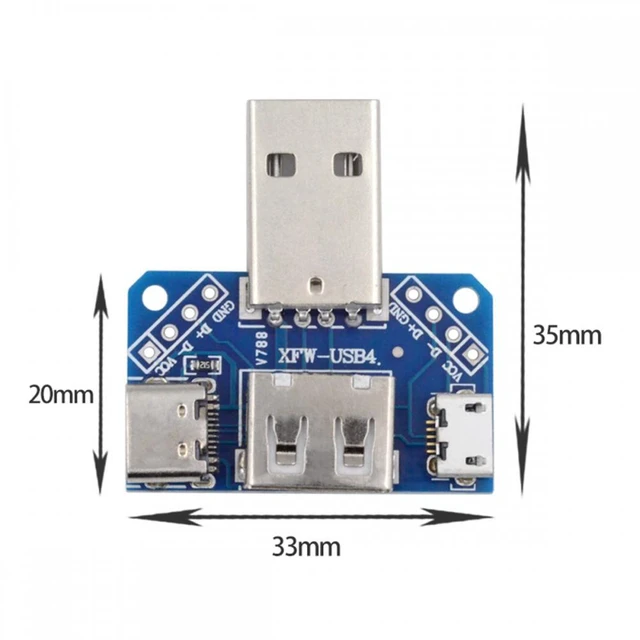 Alt view image 4 of 7 - WRIARICH USB2.0 1-to-3 Power Type-A Male To Female Type-A & Micro USB & Type-C USB-C Adapter PCBA