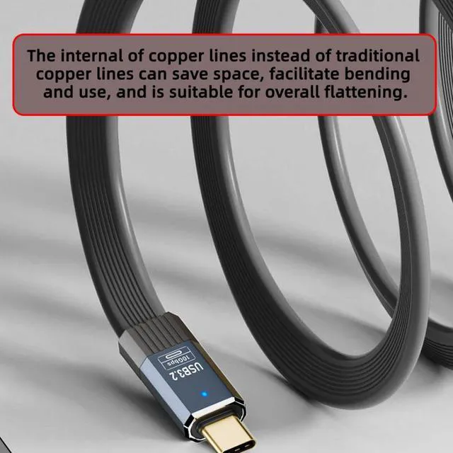 Alt view image 5 of 7 - WRIARICH USB3.1 Type-A Male to Type-C Male 10Gbps Flat Slim FPC USB-C Data Power Cable 5V3A for Laptop Phone Disk (0.2m)