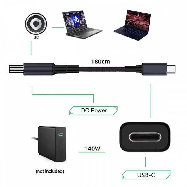 Alt view image 4 of 7 - WRIARICH Type-C USB-C Input to 20V DC 5.5*2.1mm Output Power 100W 135W 140W 65W PD Charge Cable for Laptop