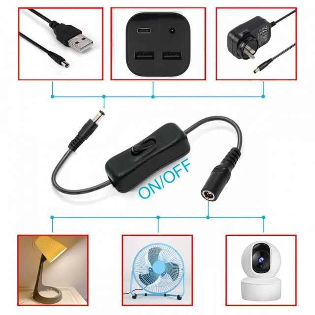 Alt view image 3 of 7 - WRIARICH DC Cable with On Off Power Switch Button DC 5.5x2.1mm Male to Female for DC 5V Desk Lamp Fan Camera